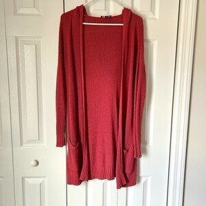 Long Open Hooded Cardigan with Front Pockets Pink XXS